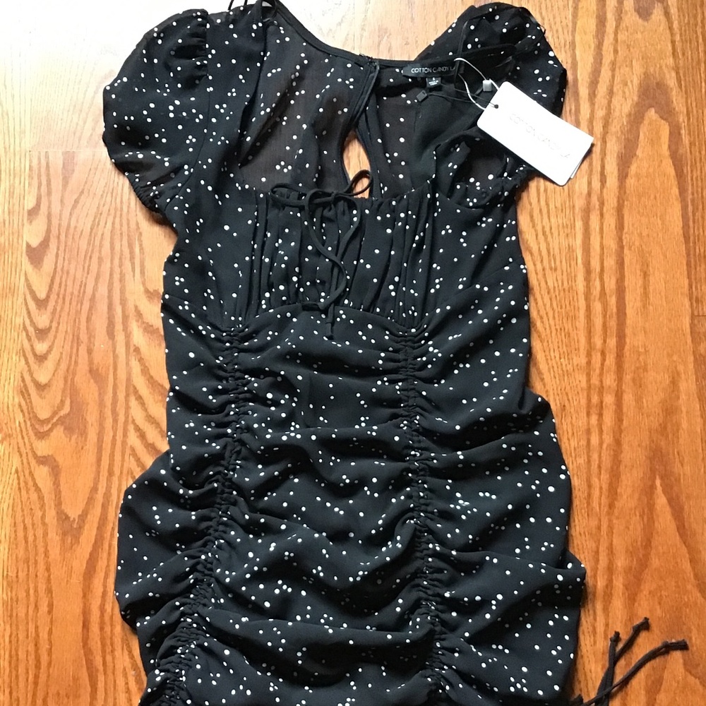 COTTON CANDY LA POLKA DOT RUCHED MINI DRESS